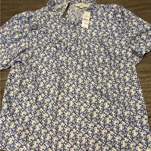 LOFT Blue and White Floral Button Down Shirt